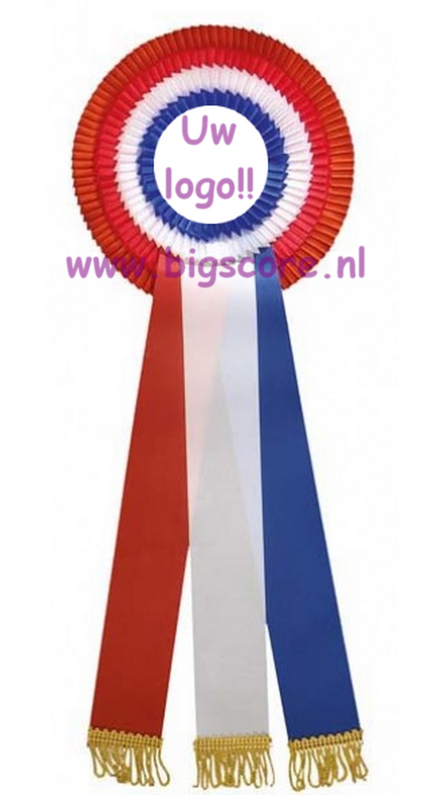 R 07 Kampioensrozet R/W/Bl. Ø 15,5 L: 41 cm Blanco met optie Full-Colour 50 mm afslag
